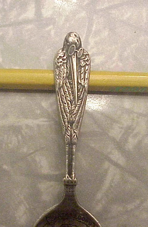 Cigüeña vintage, cuchara bebé Webster de plata esterlina, reloj de registros de nacimiento, 4" Foto 3 de 4