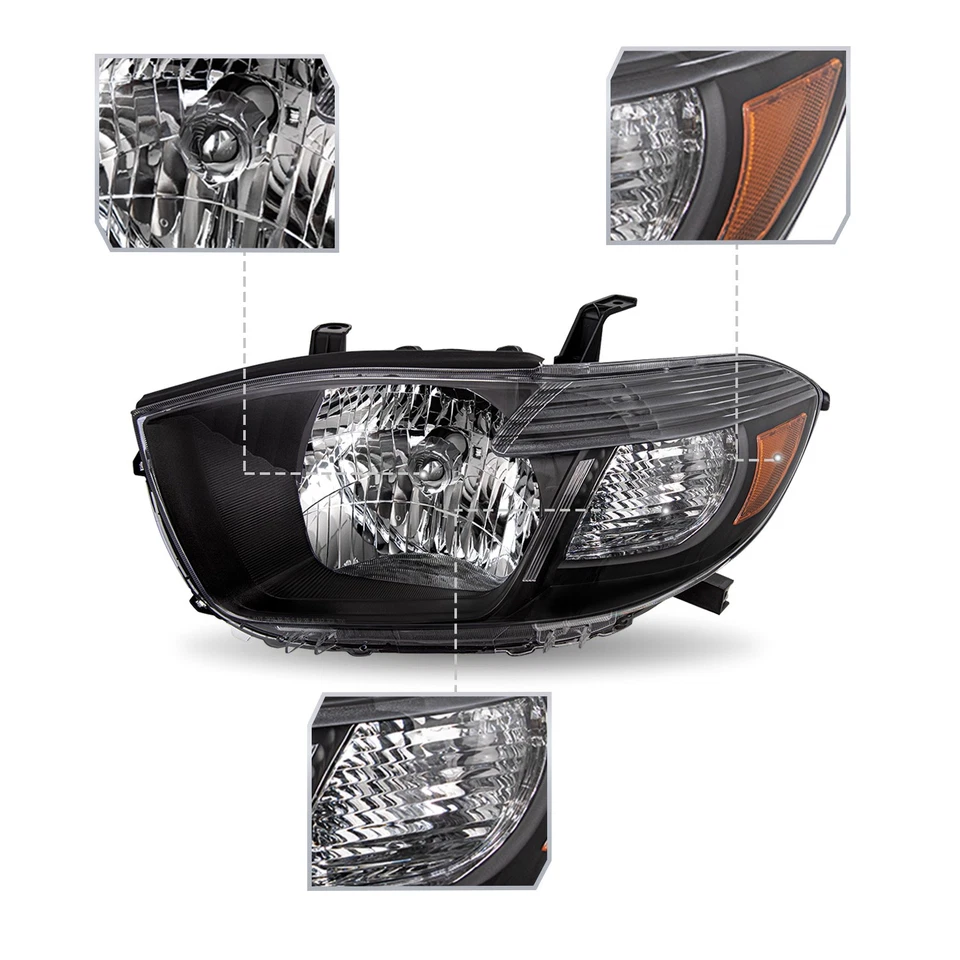 Faros esquineros ámbar carcasa negra para Toyota Highlander 2008 2009 2010 L+R Foto 3 de 4