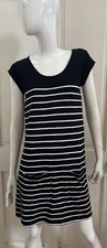 SOFT JOIE Navy Blue/White Striped Cap Sleeve Scoop Neck Sweater Dress Sz XS