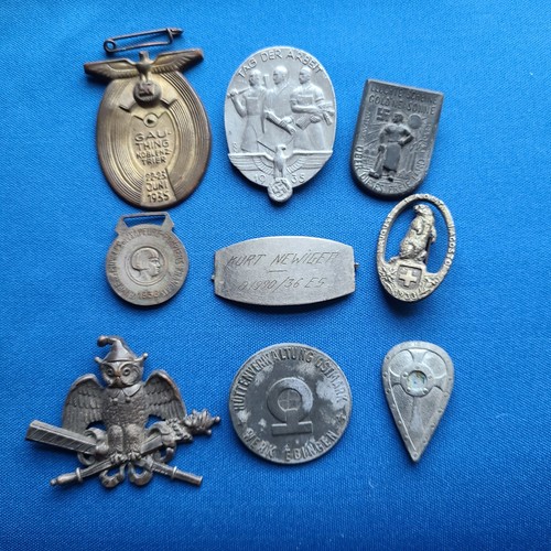 Lot of 9 Vintage German Badges Medals Pins WWII Era - Historical Collectibles