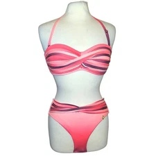 Sunseeker Australia Bikini 2 Piece Swimsuit Orange Ombre Striped Bandeau 8 B/C