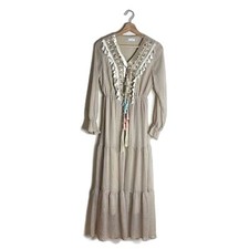 Step N Style Women Boho Embroidered Maxi Long Sleeve V Neck Dress Small