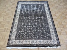 5'6 x 7'10 Hand Knotted Black Fine Herati Tabrez Oriental Rug With Silk G8784