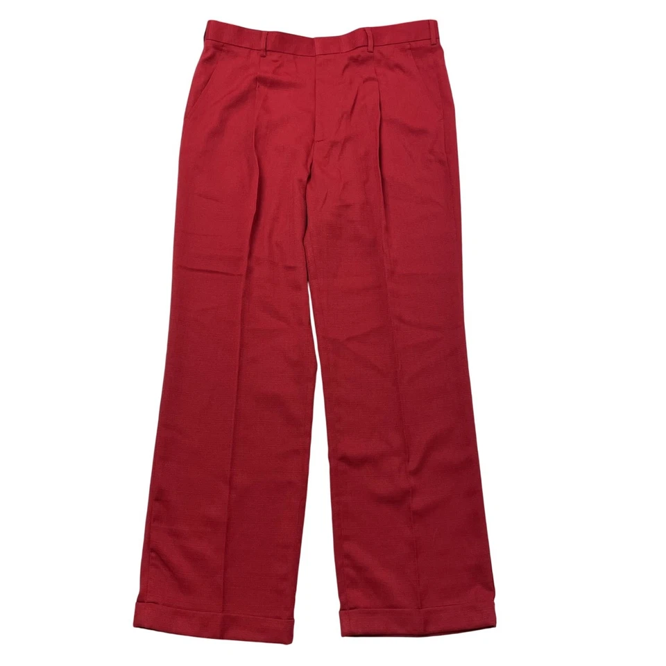 Pantalones de vestir de colección años 80 Montique para hombre TEXTURA ROJA BRILLANTE NAVIDAD pantalones 38/33 Foto 2 de 4