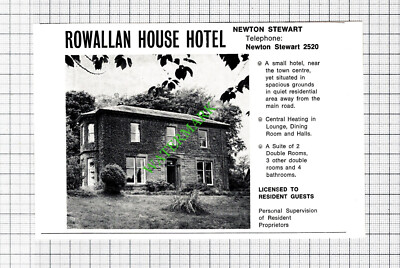 Rowallan House Hotel Newton Stewart Small Advert  -c.1975 Cutting