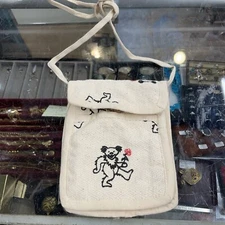 Vintage 1993 Grateful Dead Two-Pocket Crossbody Purse Bag Beige