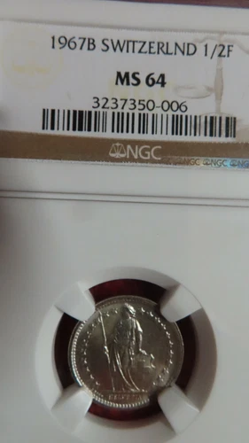 NGC 1967-B Switzerland Silver Half Franc 1/2 FR 50C OGH MS 64 swiss