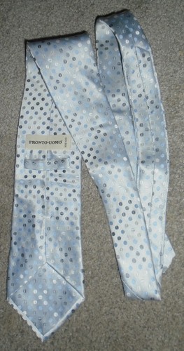 Pronto Uomo Silver Silk Tie Gray Blue Off White Polka Dot Men Necktie GUC - Picture 6 of 7