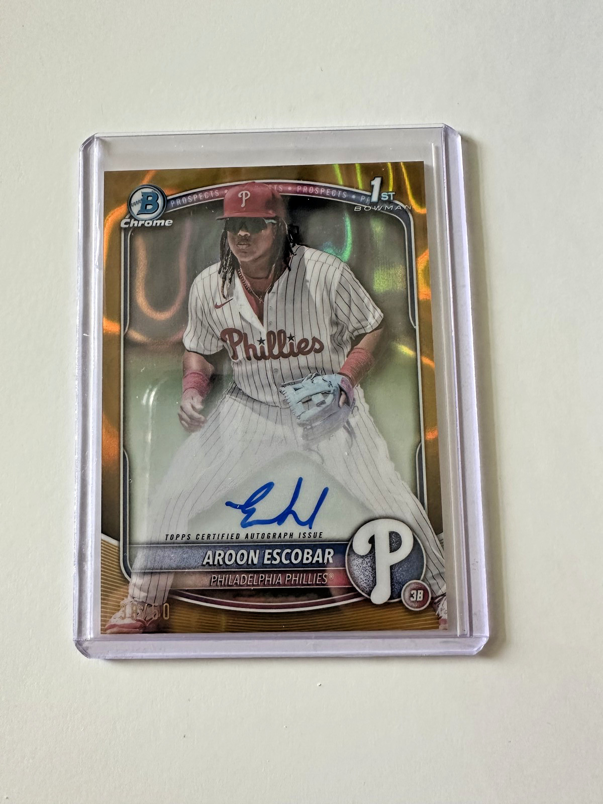 Aroon Escobar 2025 Bowman Chrome Gold Lava Refractor Auto /50 1st Bowman