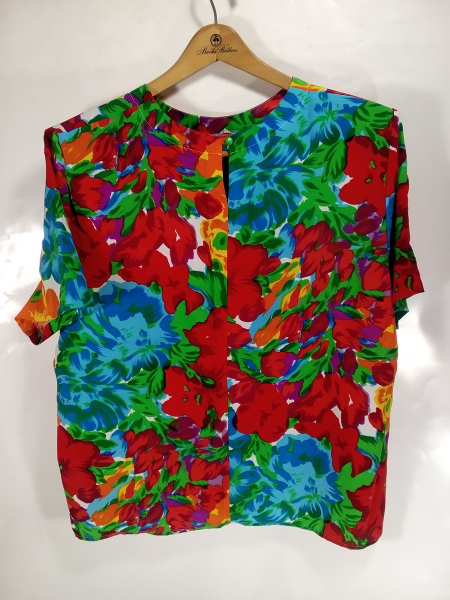 Vintage Venezia Short Sleeve Shirt Top Floral Padded Shoulders