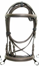Adams-Tack Leather Horse Bitless Bridle Cross Over with Web Reins All Sizes