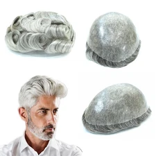 Mens Toupee Human Hair Replacement System Medium Poly Skin V Wig Hairpiece #1B80