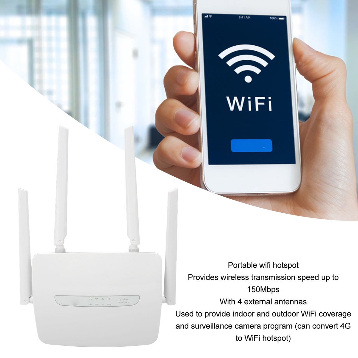 Router 4G LTE WiFi Exterior - Con Antenas Externas, Hasta 150 Mbps, Compatible Con Tarjeta SIM, Para Camping O Zonas Sin Cobertura