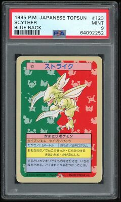 Pokemon Japanese Topsun Blue Back 123 1st Scyther Card 1995 PSA 9