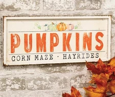 New Primitive Farmhouse AGED FALL PUMPKIN MARKET SIGN Metal Wall Hanging 18"