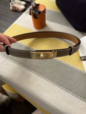 Hermes Kelly Belt Adjustable Size - Etoupe Color - Gold Hardware