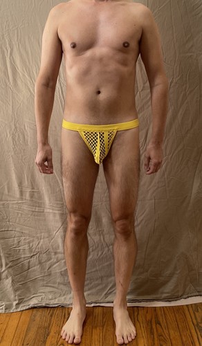 Men's Yellow Size L Sexy Mesh Fishnet See Through Bikini Brief - Picture 20 of 23