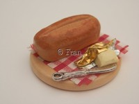 Dolls House Food: Brown Tin Loaf Of Bread And Butter Board -by Fran Dolls House Food: Brown Tin Loaf Of Bread And Butter Board -by Fran
