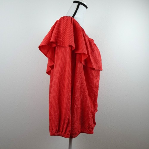 Michael Kors Off Shoulder Top Plus Size 2X Ruffle Peasant Pink Orange Coral - Picture 5 of 11