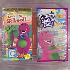 Barney x2 Lets Play School (VHS) Microsoft ActiMates sticker & Music Castle G10