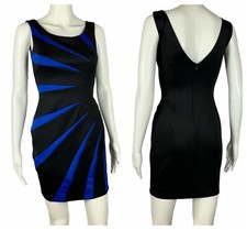 Guess Mini Bodycon Sleeveless Dress Size 0 Cobalt Blue Black Colorblock V Back