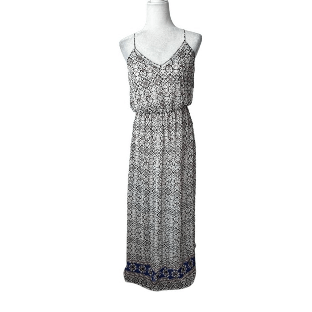 Sienna Sky Maxi Dress Black White Pattern Strappy Flowy V Neck SZ L | eBay
