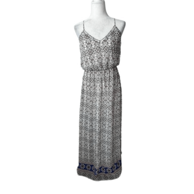 Sienna Sky Maxi Dress Black White Pattern Strappy Flowy V Neck SZ L | eBay