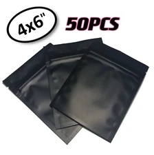 50Units Smell Proof Mylar  Bags 4x6in Zip Seal Black Matte Heat Sealable Baggies