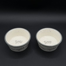 Two I  You Food Water Dish Bowls Gray Rim Pacifica Small Cat Or Dog Whimsical