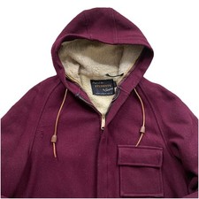 Vintage Sears Car Coat 60s Styled For Students Dark Red Wool Talon Sherpa Hood