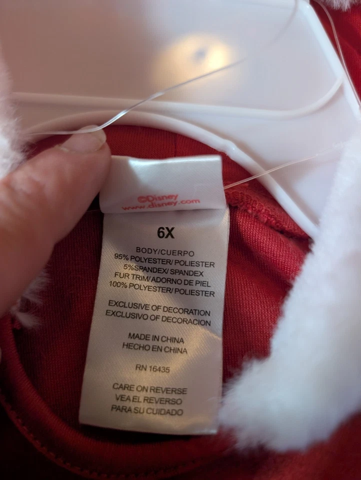 NUEVO Vestido de Navidad Disney Girs 6x Rojo Blanco Con Capucha Minnie Mouse Borde de Piel de Papá Noel Foto 4 de 4