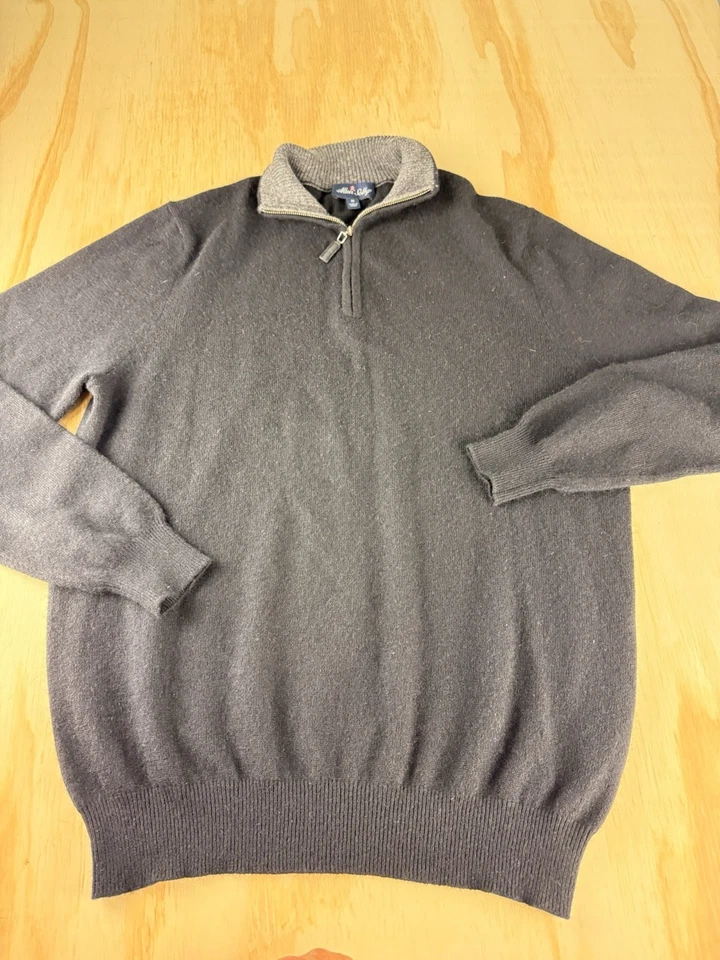 Suéter Allen Solly Para Hombre 100% Cachemira M Beige Cuarto Cremallera Pullover Lujo Foto 2 de 4