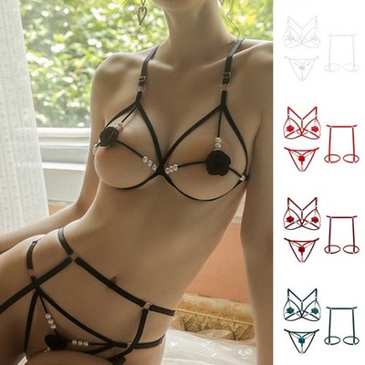 Für Damen Dessous Set Rose Perlen Dreipunkt Stil Nylon Spandex Stoff