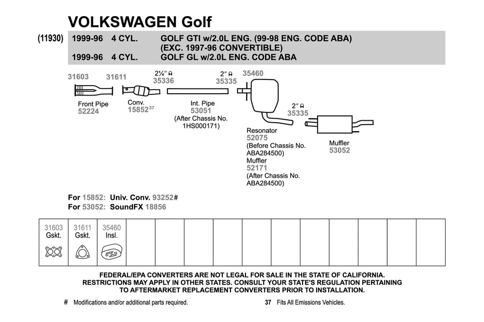 For Volkswagen Jetta 1995-1999 Walker Aluminized Steel Exhaust Intermediate Pipe Foto 2 de 4