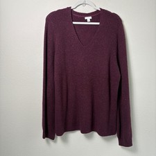 J Jill Sweater Womens L Maroon Speckled V Neck Long Sleeve Cozy Casual Work