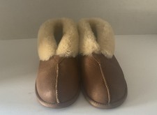 UGG Women's Slip-On Shearling Fur Trim Leather Slippers Taupe NEW 7M S/N 5618