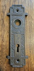 Antique Door Knob Back Plate Schroder 1885 Cast Iron Victorian Ornate Fancy 