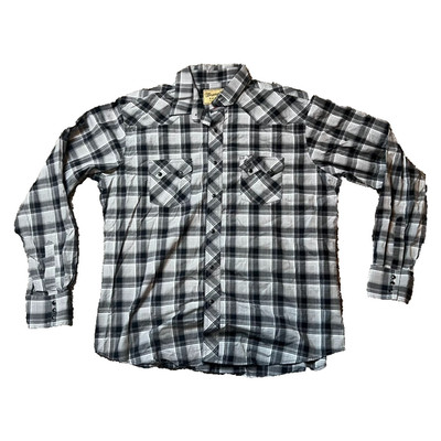Wrangler Retro Shirt Men XXL Black Grey Plaid Black Pearl Snap Yoke Cowboy Rodeo