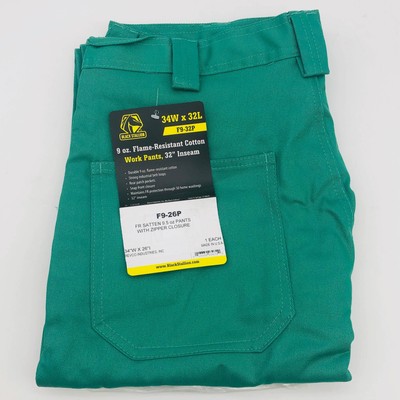 Black Stallion F9-32P Work Pants 34Wx32L Flame Resistant Cotton 32'' Inseam Green