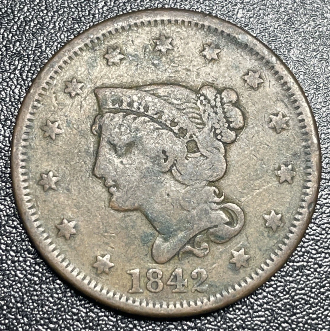 Circulated 1842 Year Braided Hair Large Cents (1839-1857) for sale