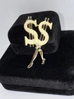 Vintage ASC Costume Jewelry Brooch Pin Money Dollar Sign $$ Novelty Gold Tone