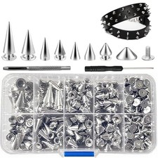 354 Pieces Punk Spikes and Studs Kit - 8 Sizes Cone Spikes, Metal Tree Silver