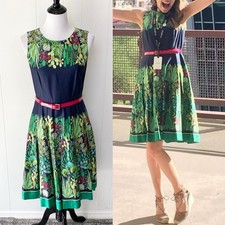 Tommy Hilfiger Cactus Floral Plant Print Fit &Flare Pleated Dress Sz 4/S Zipper