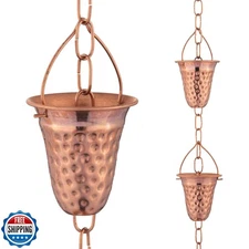 Marrgon Copper Hammered Rain Chain – Decorative Chimes and Cups R