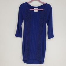Free People Lace Mini Dress Women Small Blue Cutout Back Ribbed Crochet Boho NEW