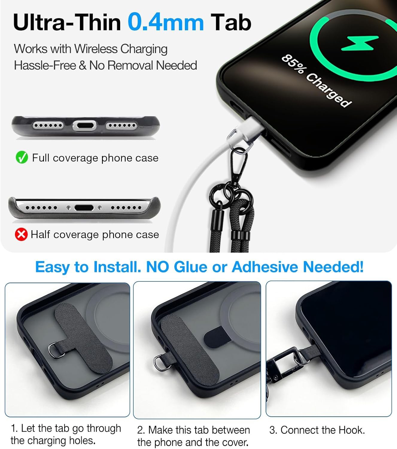 2 Pack Cell Phone Lanyard Crossbody Adjustable Neck Strap with 2 Pc Tether Tabs