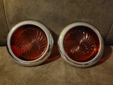 2 Vintage Rare Park Sherman Coaster Red Coasters Silver Metal Rim