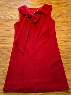 Vtg An Original Milly Of New York Red Wool Blend Red Sheath Dress Sz S Bow Lined