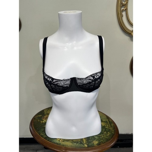 Fleur of England Black Silk Lace Balconette Demie Underwire Bra 30C