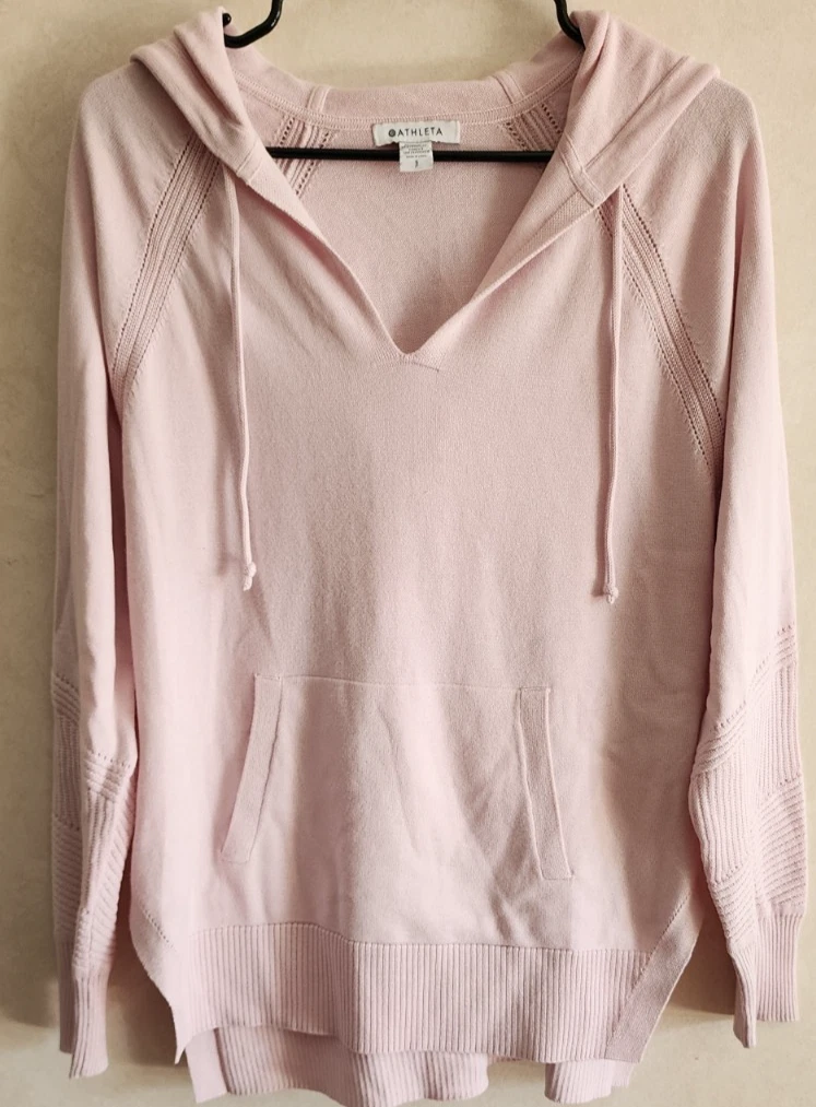 Athleta Womens Evergreen Sweater Hoodie Pink Lyocell Size S Softgirl Athleisure